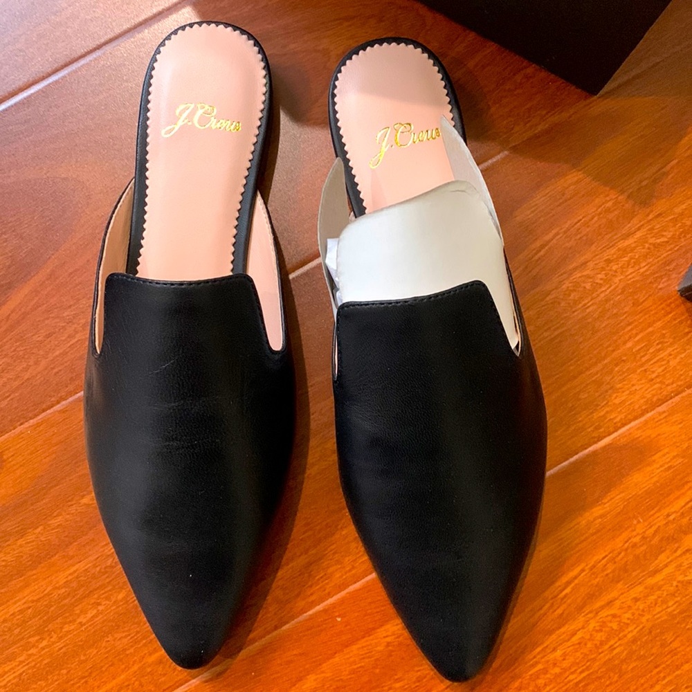 COPY - J Crew pointed toe black leather mules